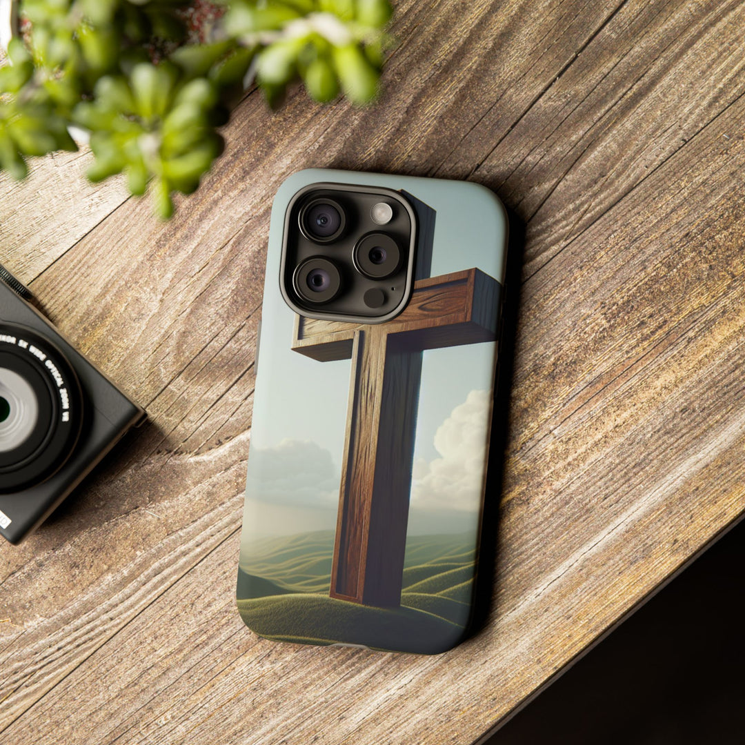 Wooden Cross Phone Case, Inspirational Gift, Christian Decor, Faith-Based Accessory, Unique Tech Gift