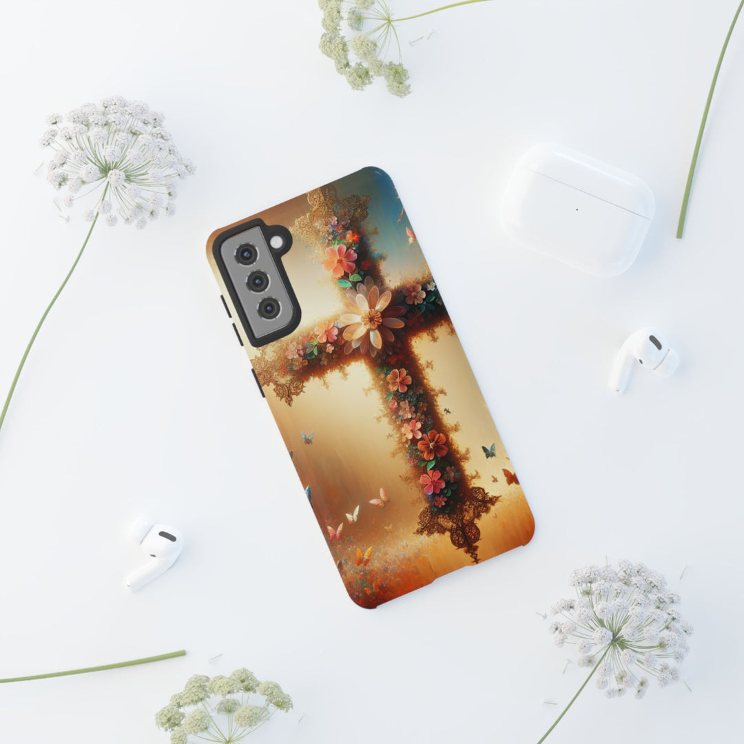 Floral Cross Phone Case, Tough Cases for Christians, Religious Gifts, Cute Floral Accessories, Chic Phone Cover, Spring Vibes