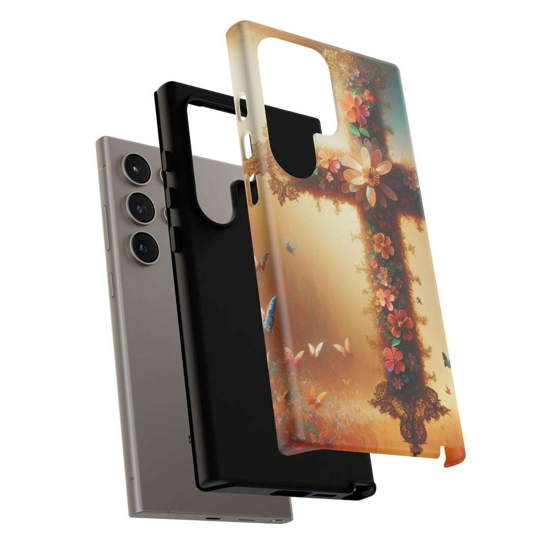 Floral Cross Phone Case, Tough Cases for Christians, Religious Gifts, Cute Floral Accessories, Chic Phone Cover, Spring Vibes