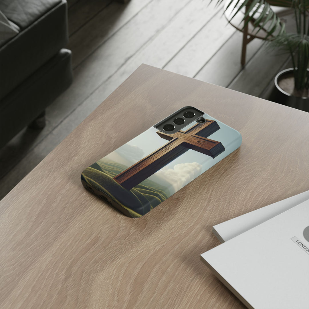Wooden Cross Phone Case, Inspirational Gift, Christian Decor, Faith-Based Accessory, Unique Tech Gift