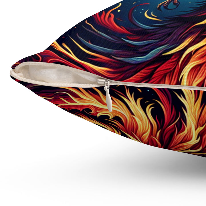 Vibrant Phoenix Throw Pillow, Bohemian Home Decor, Fire Element Cushion, Cozy Living Room Accent, Unique Gift for Dragon Lovers