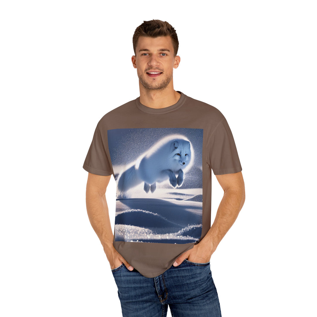 Snow Fox Jumping Unisex Garment-Dyed T-Shirt