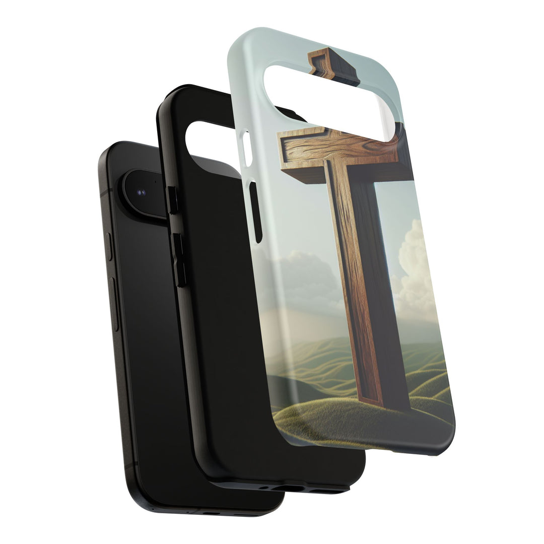 Wooden Cross Phone Case, Inspirational Gift, Christian Decor, Faith-Based Accessory, Unique Tech Gift