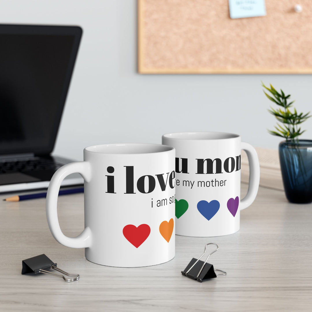 I Love You Mom Ceramic Mug - Colorful Heart Design (11oz, 15oz)