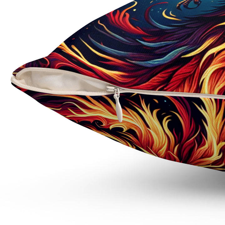 Vibrant Phoenix Throw Pillow, Bohemian Home Decor, Fire Element Cushion, Cozy Living Room Accent, Unique Gift for Dragon Lovers
