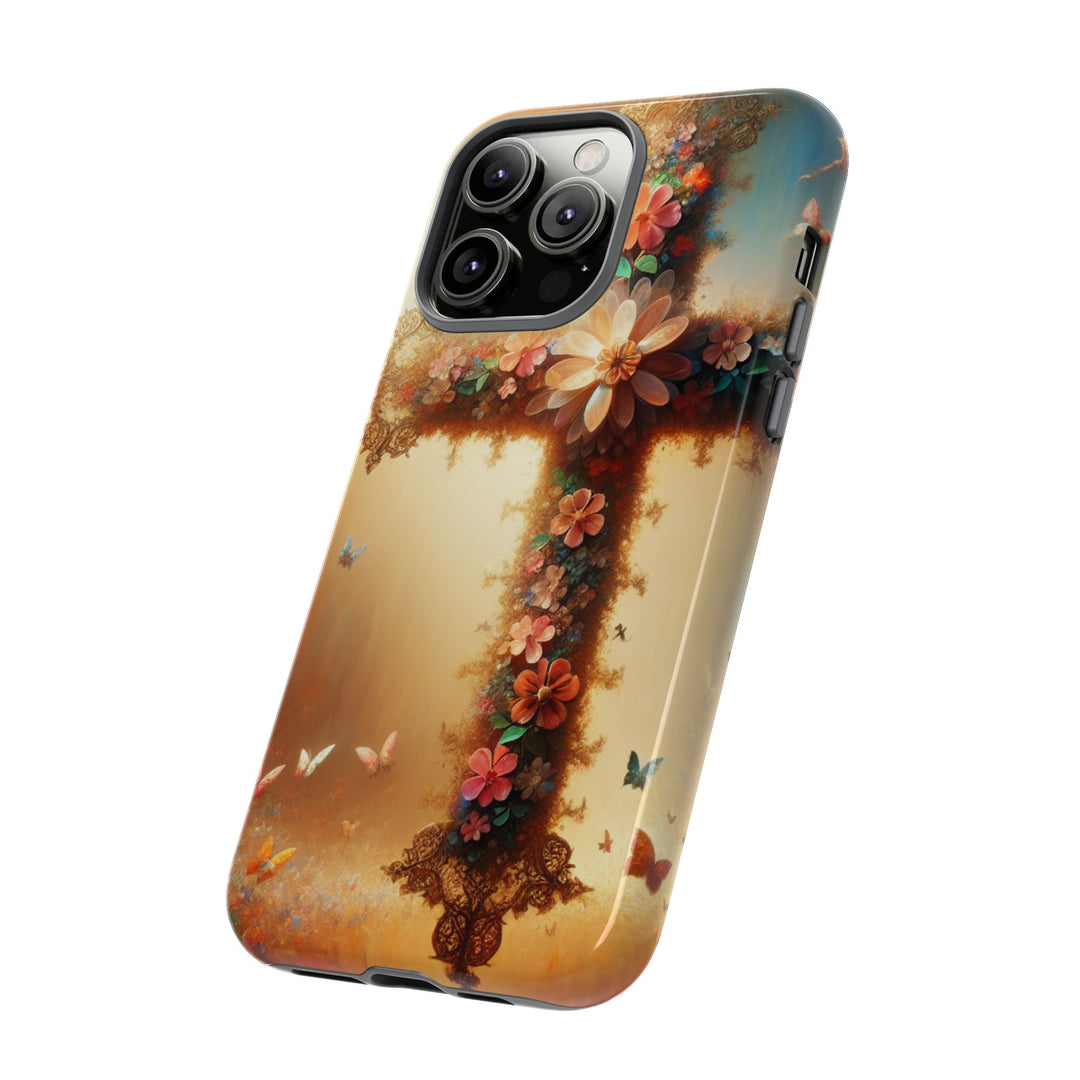 Floral Cross Phone Case, Tough Cases for Christians, Religious Gifts, Cute Floral Accessories, Chic Phone Cover, Spring Vibes