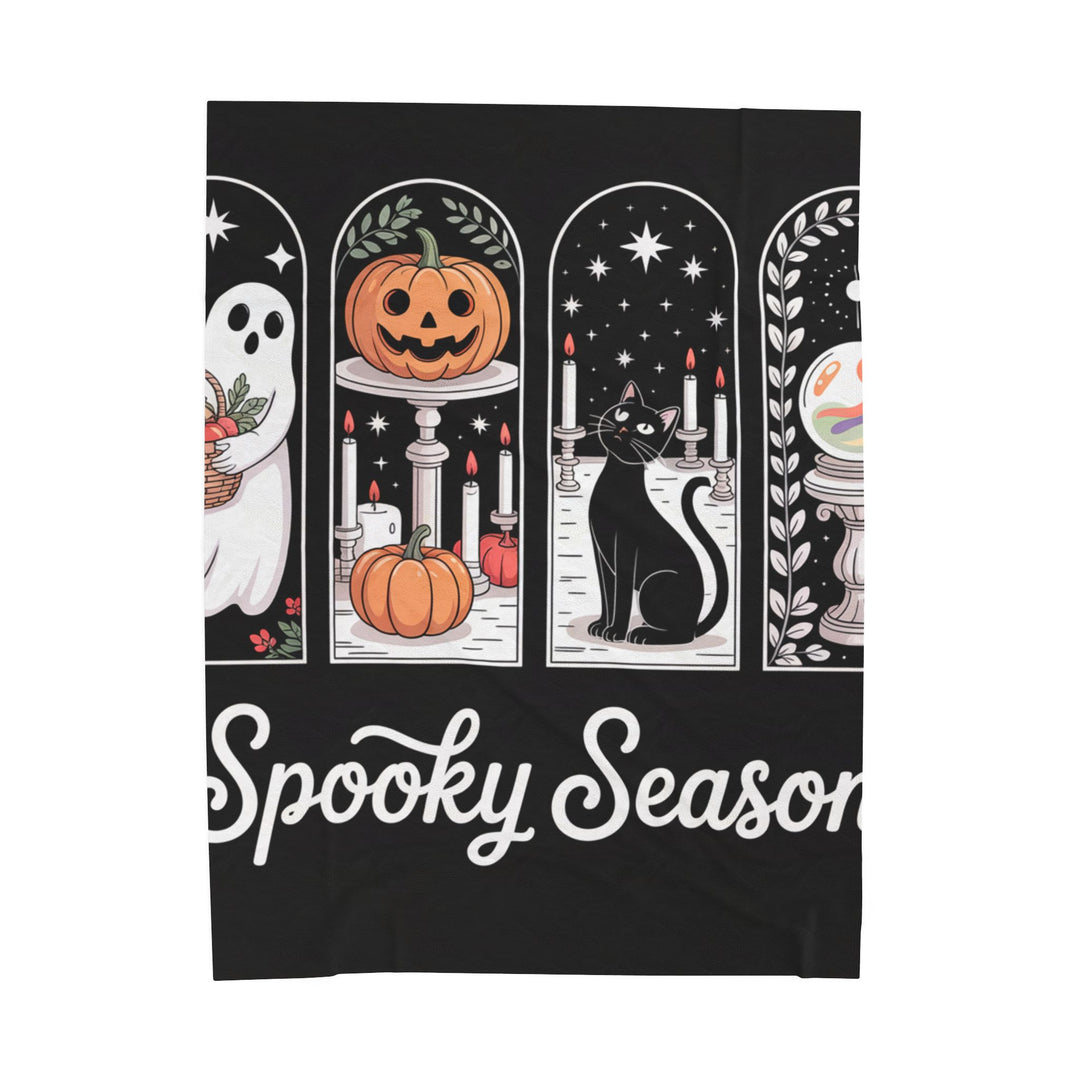 Spooky Season Velveteen Plush Blanket, Cozy Halloween Throw, Soft Plush Blanket, Seasonal Decor, Black Cat Blanket, Ghosts and Pumpkins