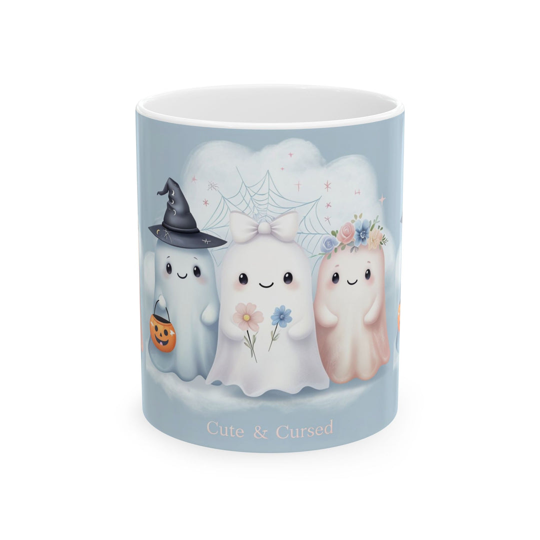 Cute & Cursed Ghost Ceramic Mug - Perfect for Halloween, Home Decor, Cozy Vibes, Gift Ideas, Coffee Lovers