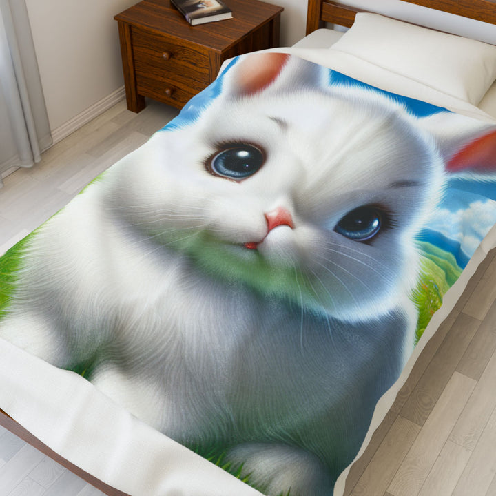 Cute Bunny Velveteen Plush Blanket - Soft & Cozy for Kids and Bunny Lovers
