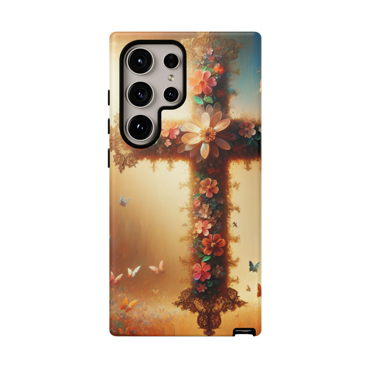 Floral Cross Phone Case, Tough Cases for Christians, Religious Gifts, Cute Floral Accessories, Chic Phone Cover, Spring Vibes