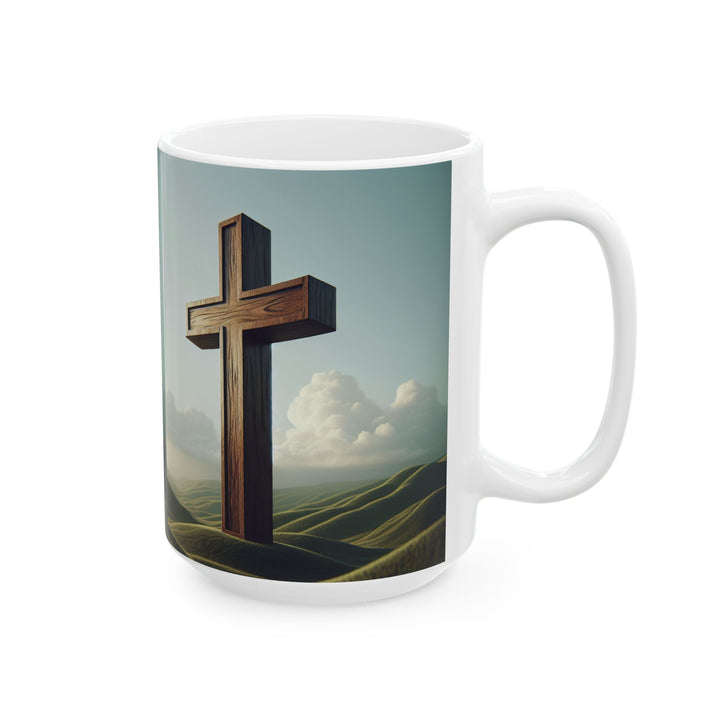Faith-Inspired Ceramic Mug with Scenic Cross Design, Coffee Cup for Christians, Spiritual Gift, Prayer Mug, Religious Decor