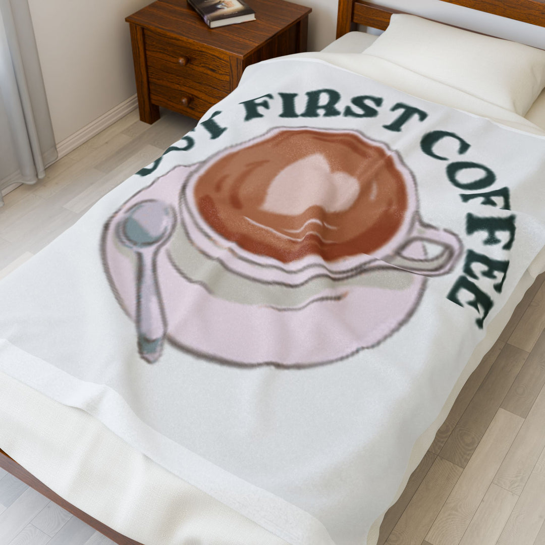 Cozy Coffee Time Velveteen Plush Blanket - Perfect Gift for Coffee Lovers