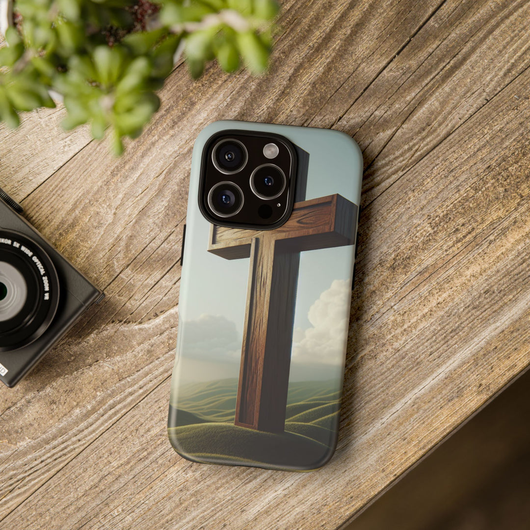 Wooden Cross Phone Case, Inspirational Gift, Christian Decor, Faith-Based Accessory, Unique Tech Gift