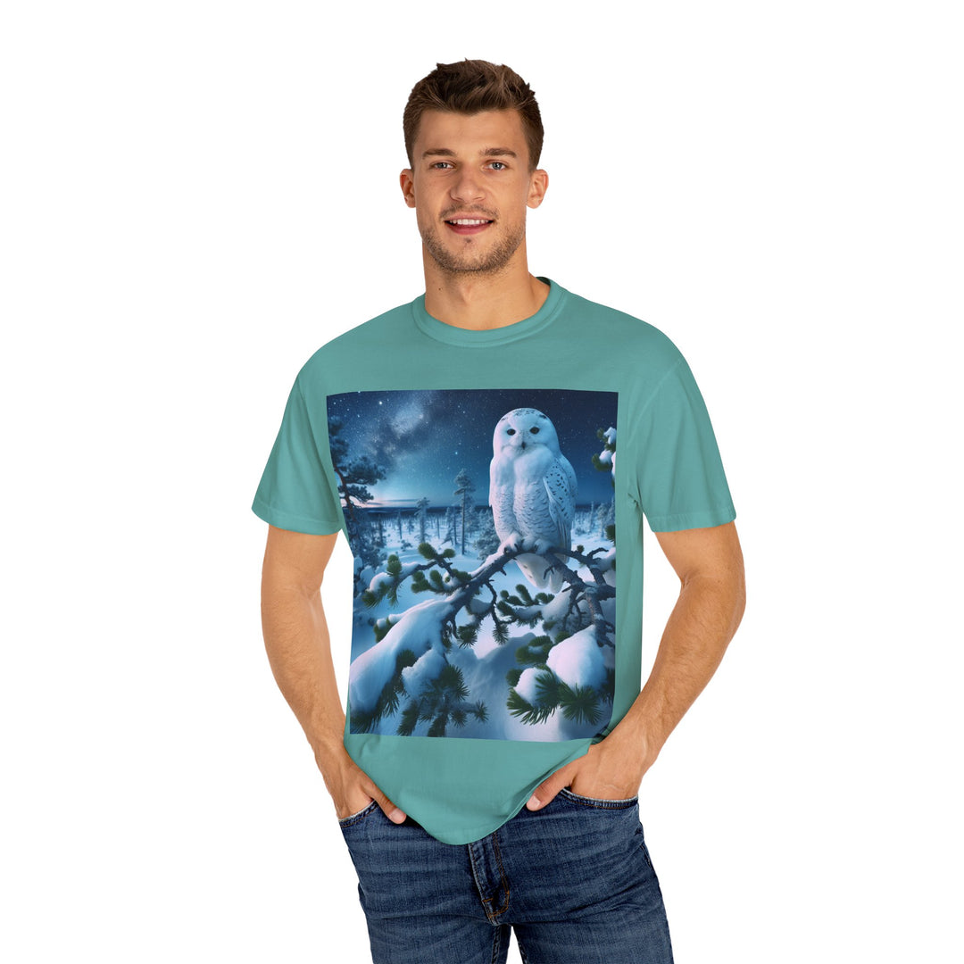 Mystical Owl Unisex Garment-Dyed T-Shirt – Cozy Winter Vibes
