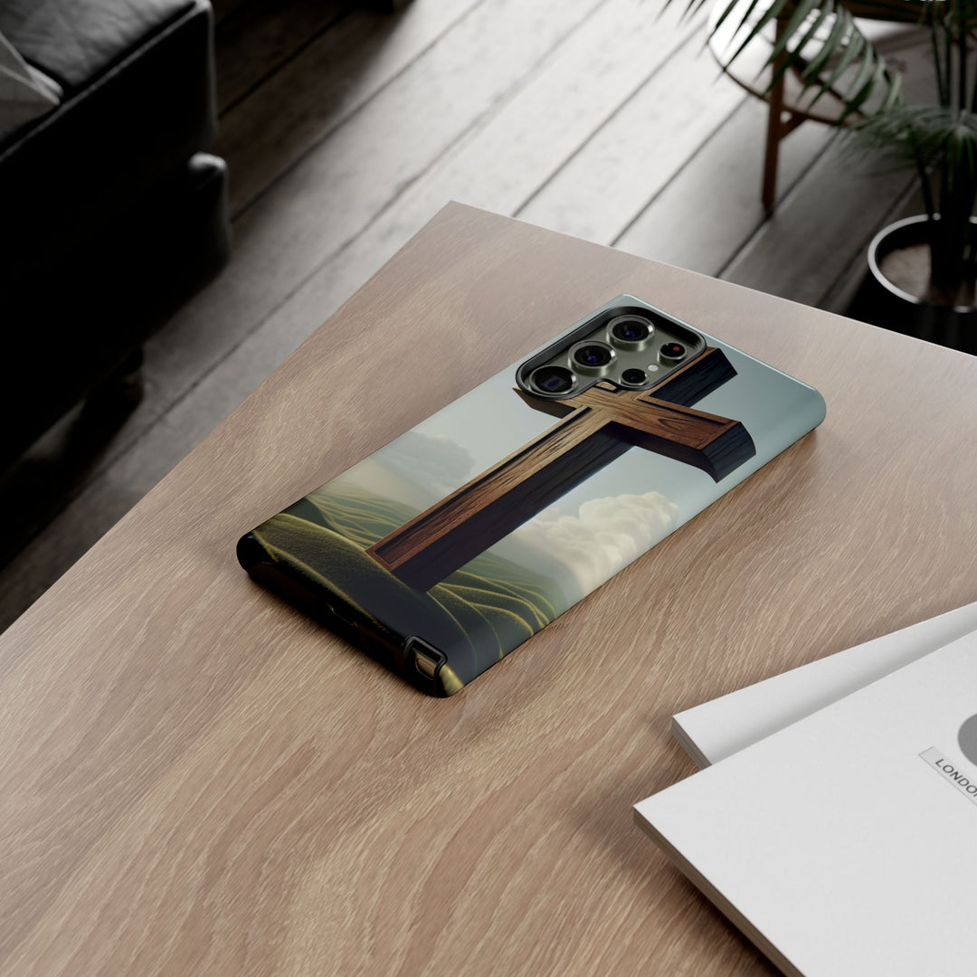 Wooden Cross Phone Case, Inspirational Gift, Christian Decor, Faith-Based Accessory, Unique Tech Gift