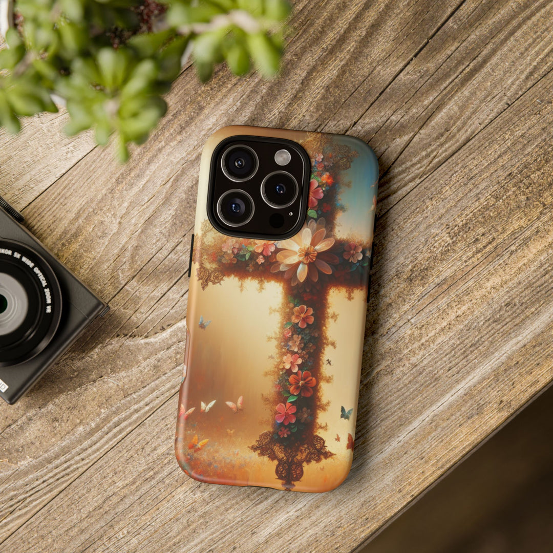 Floral Cross Phone Case, Tough Cases for Christians, Religious Gifts, Cute Floral Accessories, Chic Phone Cover, Spring Vibes