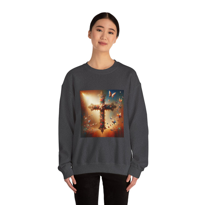 Faith-Inspired Butterfly Sweatshirt, Unisex Crewneck, Cozy Christian Apparel, Gift for Easter, Inspirational Sweatshirt, Casualwear