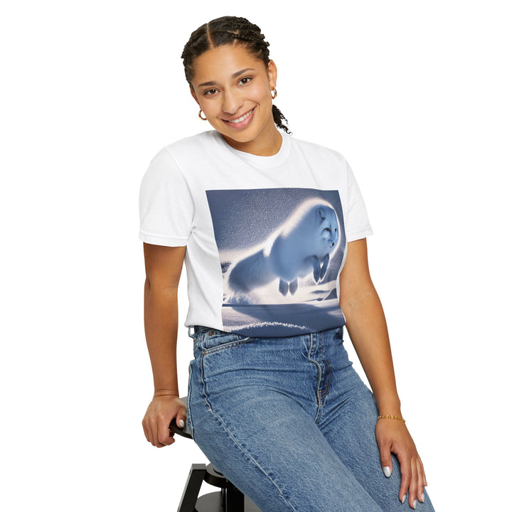Snow Fox Jumping Unisex Garment-Dyed T-Shirt