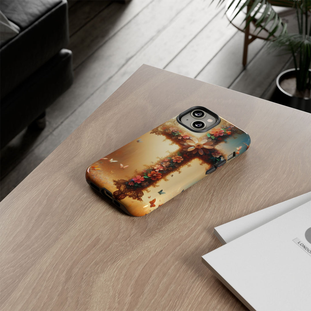 Floral Cross Phone Case, Tough Cases for Christians, Religious Gifts, Cute Floral Accessories, Chic Phone Cover, Spring Vibes