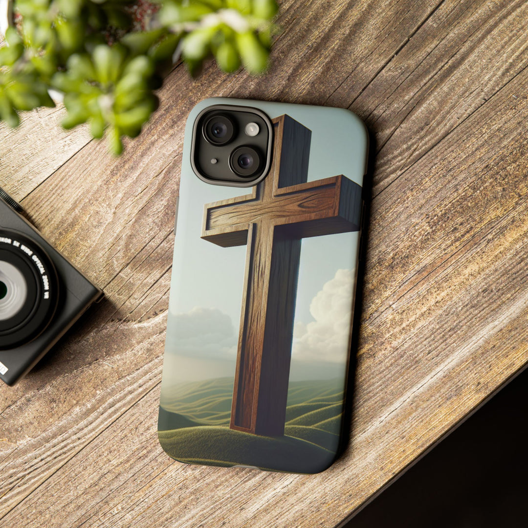 Wooden Cross Phone Case, Inspirational Gift, Christian Decor, Faith-Based Accessory, Unique Tech Gift
