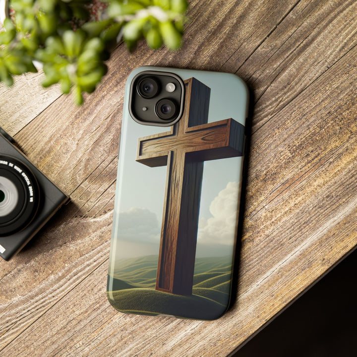Wooden Cross Phone Case, Inspirational Gift, Christian Decor, Faith-Based Accessory, Unique Tech Gift