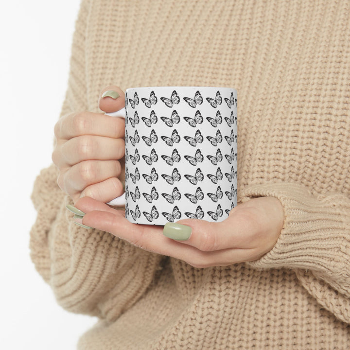 Butterfly Pattern Ceramic Mug - Elegant Gift for Nature Lovers