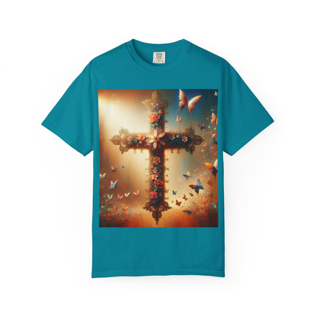 Faith-Inspired Floral Cross T-Shirt, Inspirational Tee, Religious Gift, Christian Apparel, Casual Wear, Everyday T-Shirt