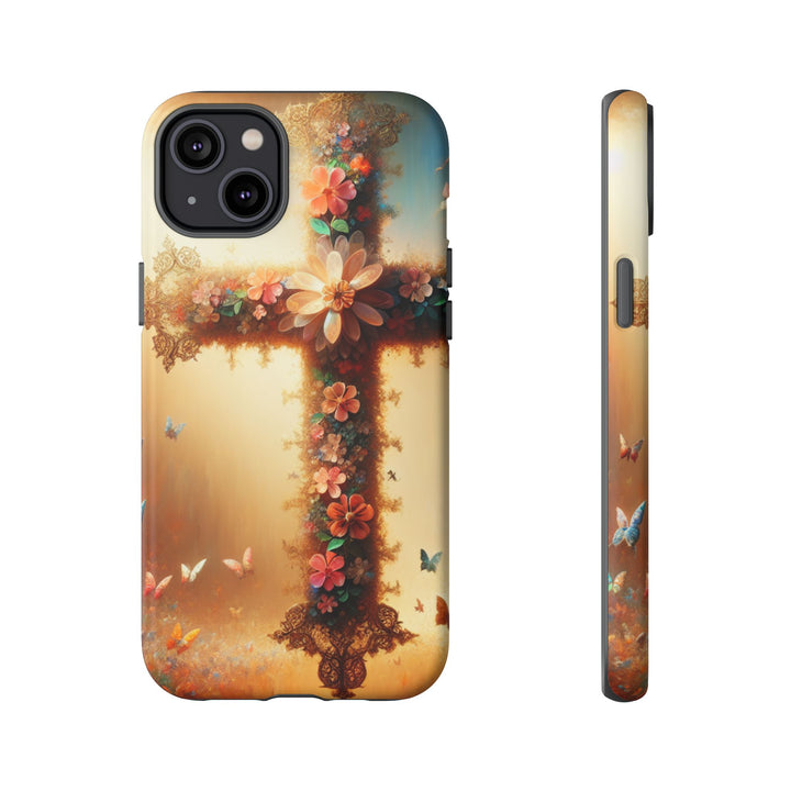 Floral Cross Phone Case, Tough Cases for Christians, Religious Gifts, Cute Floral Accessories, Chic Phone Cover, Spring Vibes
