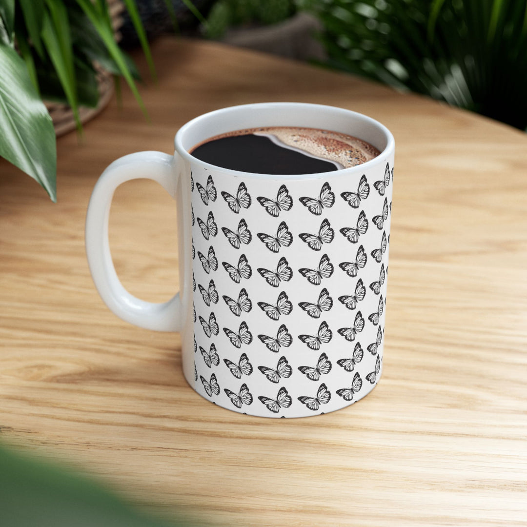 Butterfly Pattern Ceramic Mug - Elegant Gift for Nature Lovers
