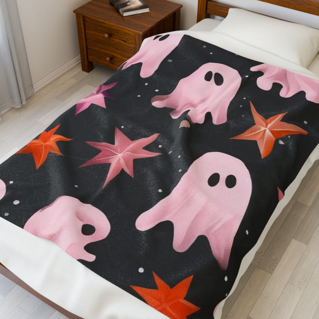 Pink Ghost Halloween Blanket - Velveteen Plush
