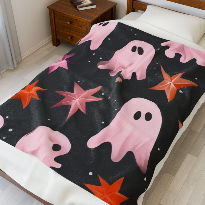 Pink Ghost Halloween Blanket - Velveteen Plush
