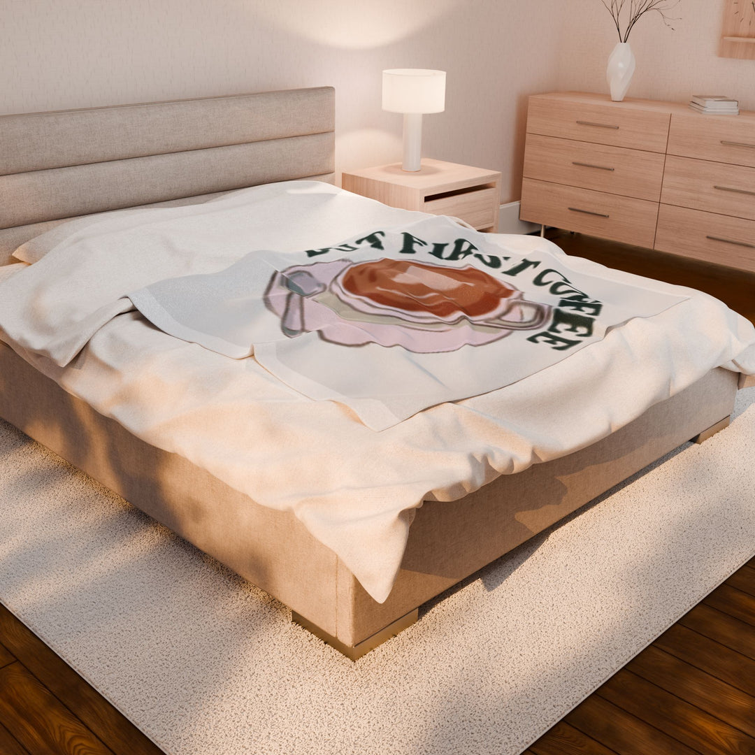 Cozy Coffee Time Velveteen Plush Blanket - Perfect Gift for Coffee Lovers