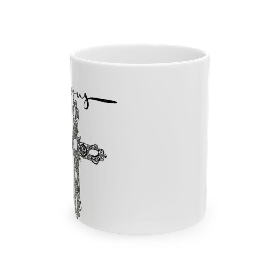 Spiritual Ceramic Mug, Inspirational Coffee Cup, Religious Gift, Cross Design Mug, Faith-Based Drinkware, Perfect for Holidays