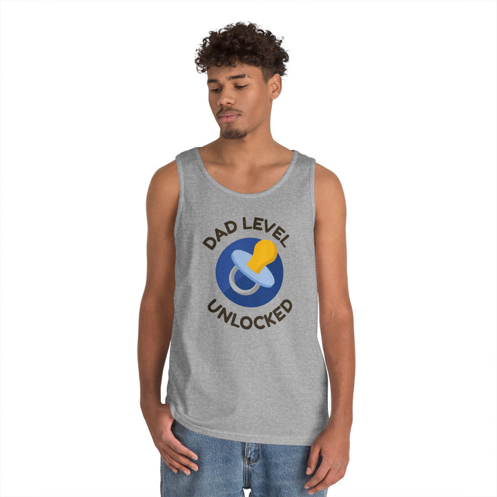 Dad Level Unlocked Tank Top - Unisex Heavy Cotton Sleeveless Shirt for New Dads