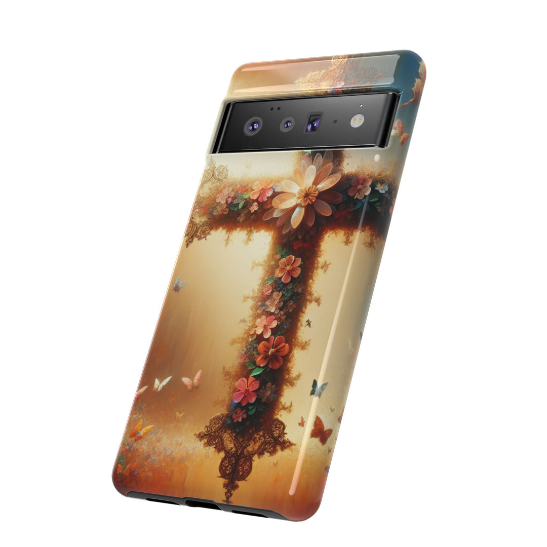 Floral Cross Phone Case, Tough Cases for Christians, Religious Gifts, Cute Floral Accessories, Chic Phone Cover, Spring Vibes