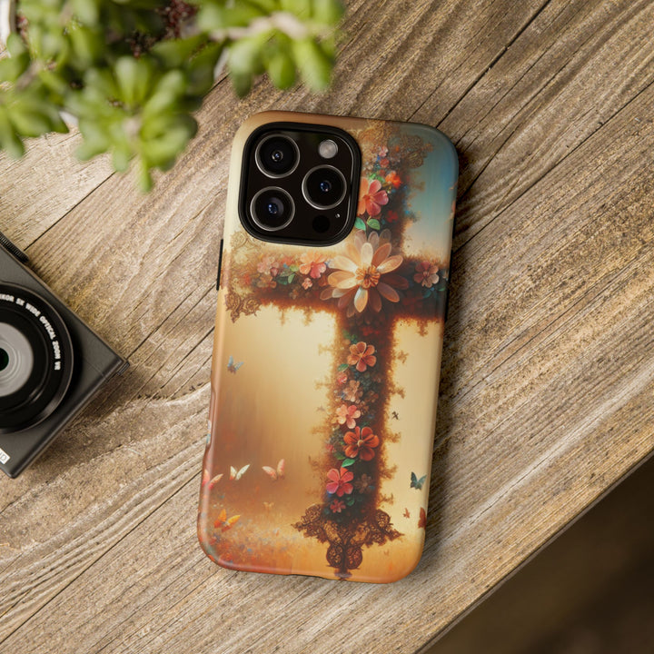 Floral Cross Phone Case, Tough Cases for Christians, Religious Gifts, Cute Floral Accessories, Chic Phone Cover, Spring Vibes