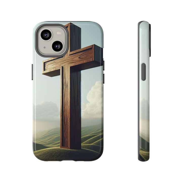 Wooden Cross Phone Case, Inspirational Gift, Christian Decor, Faith-Based Accessory, Unique Tech Gift