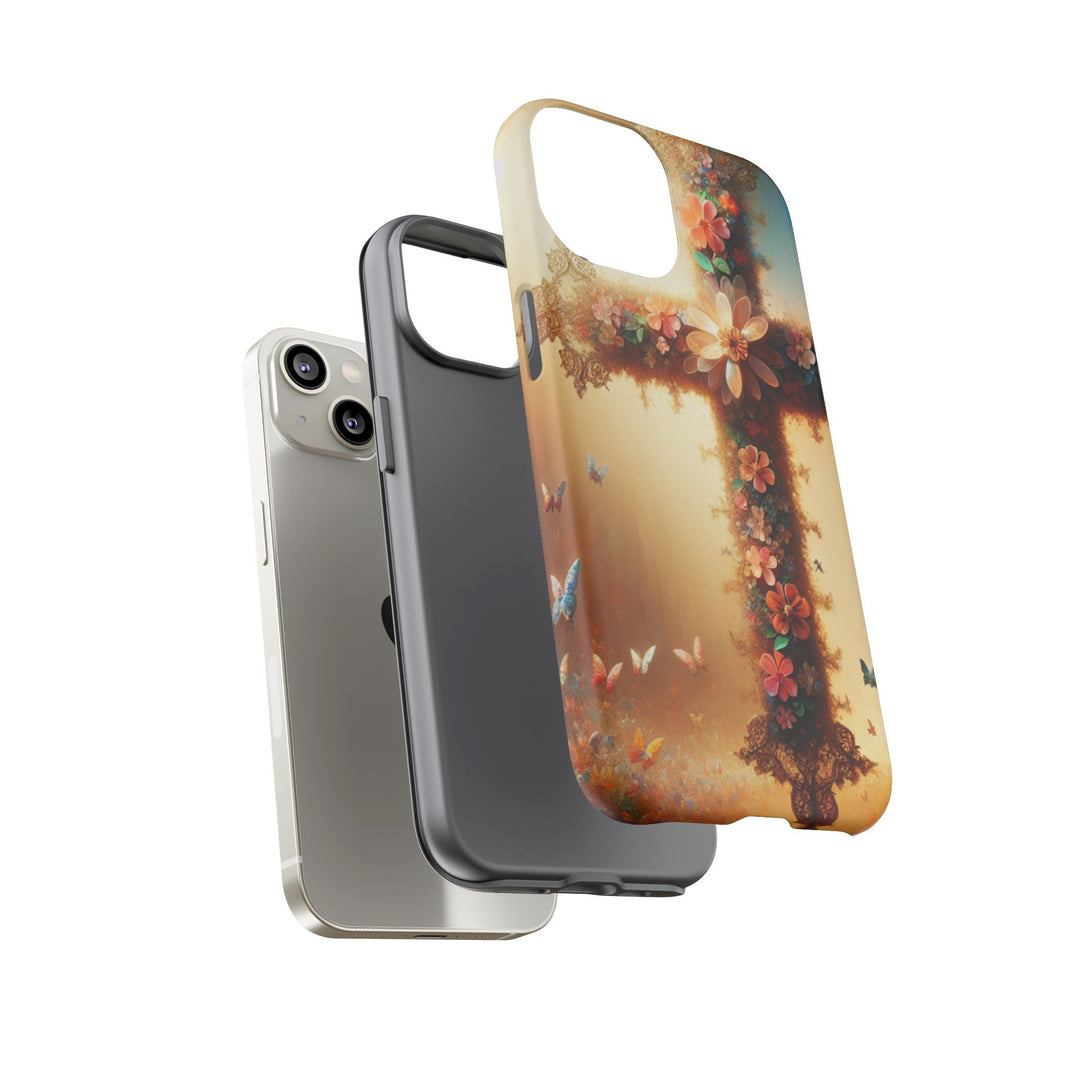 Floral Cross Phone Case, Tough Cases for Christians, Religious Gifts, Cute Floral Accessories, Chic Phone Cover, Spring Vibes