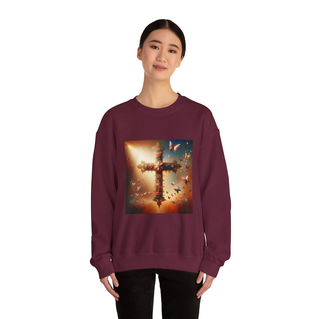 Faith-Inspired Butterfly Sweatshirt, Unisex Crewneck, Cozy Christian Apparel, Gift for Easter, Inspirational Sweatshirt, Casualwear