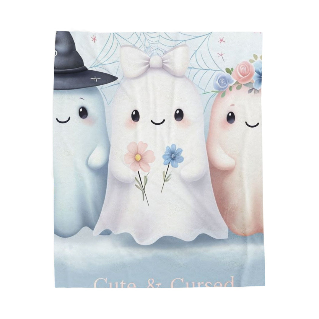 Cute & Cursed Ghost Plush Blanket, Cozy Throw for Fall, Halloween Decor, Spooky Season Gift, Home Comfort