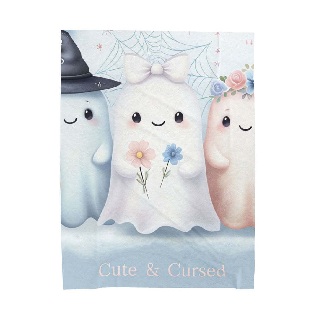 Cute & Cursed Ghost Plush Blanket, Cozy Throw for Fall, Halloween Decor, Spooky Season Gift, Home Comfort