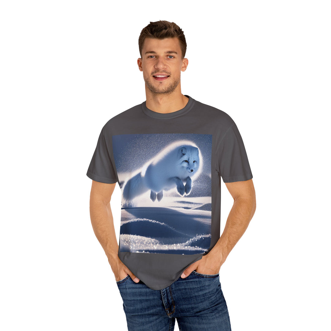 Snow Fox Jumping Unisex Garment-Dyed T-Shirt