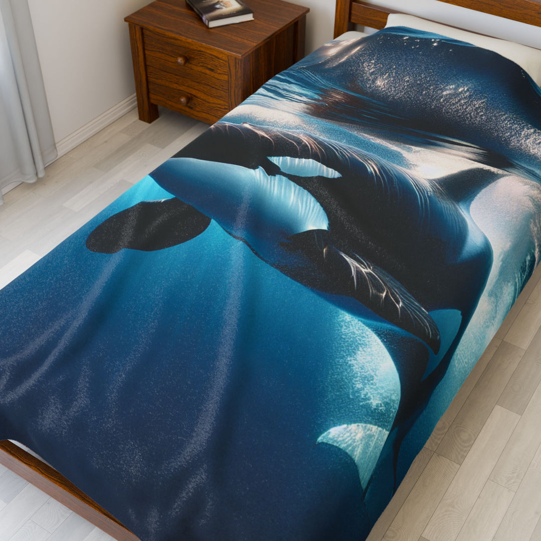 Cozy Orca Velveteen Plush Blanket - Perfect for Ocean Lovers