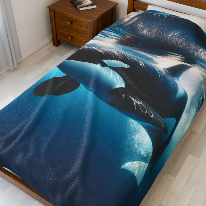 Cozy Orca Velveteen Plush Blanket - Perfect for Ocean Lovers