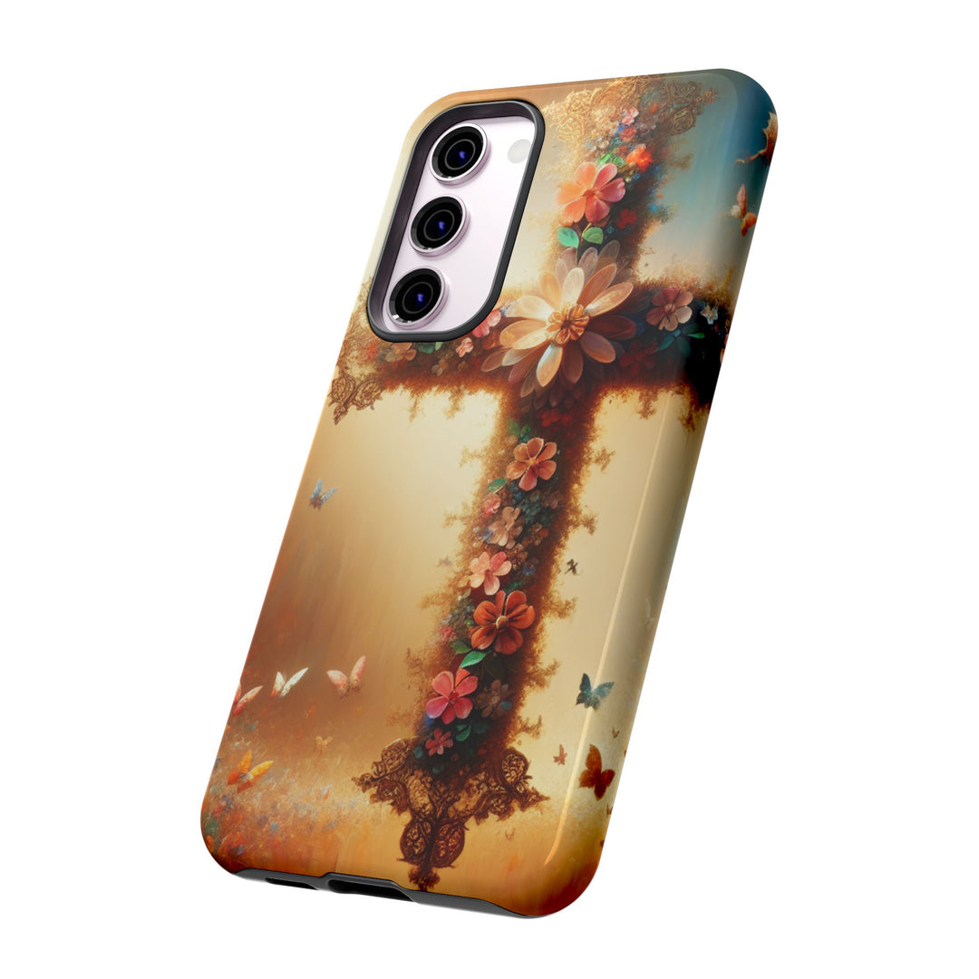 Floral Cross Phone Case, Tough Cases for Christians, Religious Gifts, Cute Floral Accessories, Chic Phone Cover, Spring Vibes
