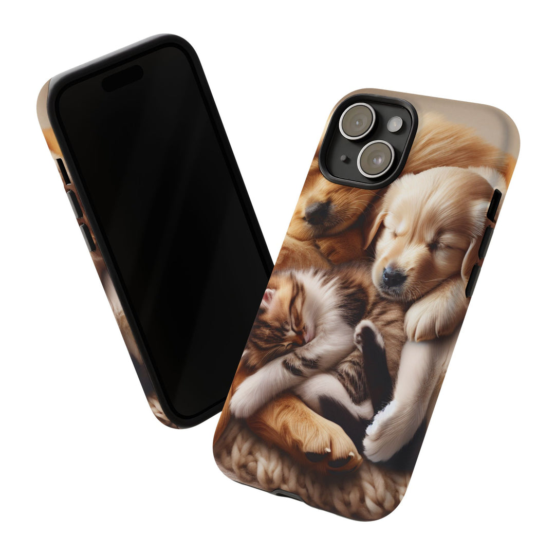 Cute Pets Phone Case - Adorable Puppy and Kitten Design, Animal Lover Gift