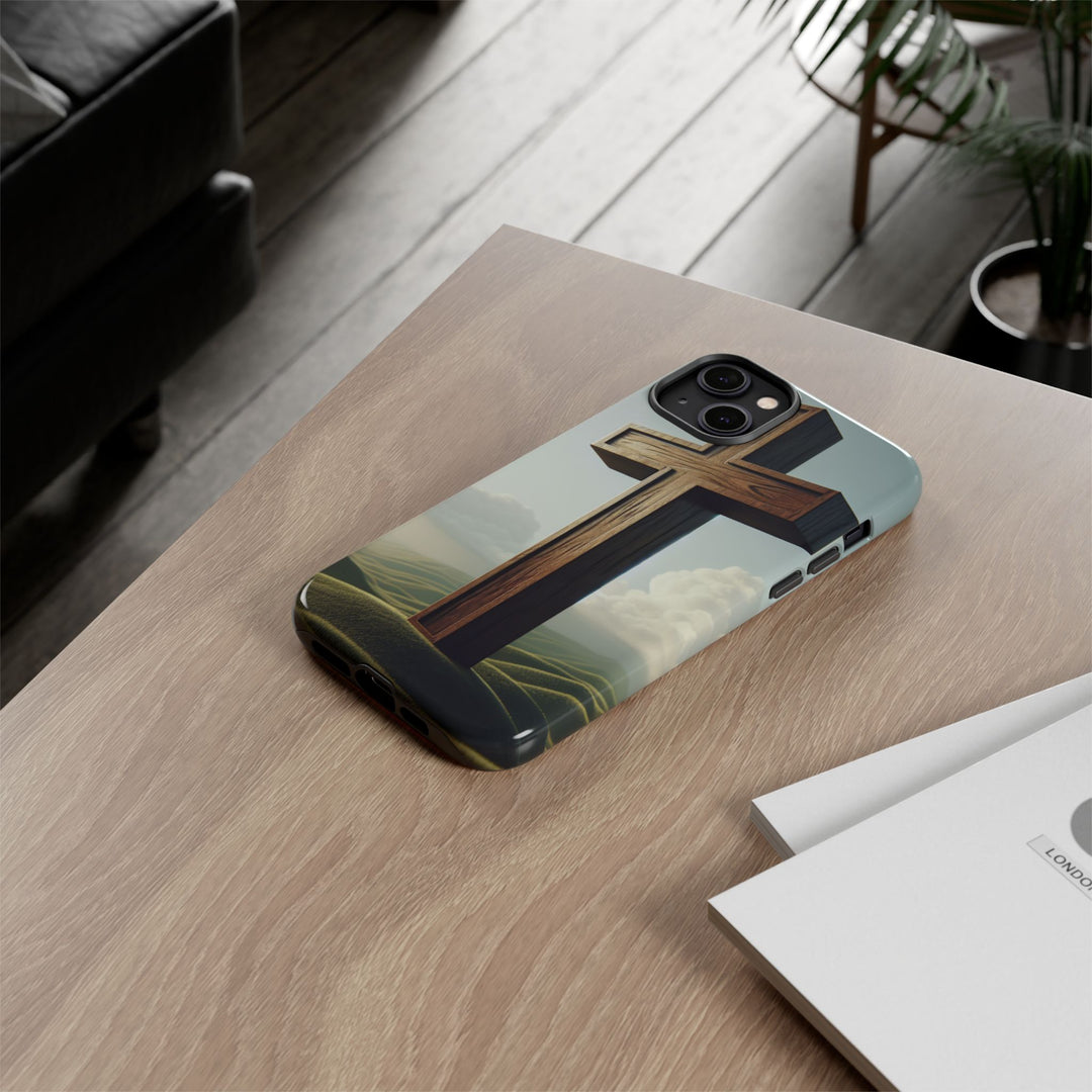 Wooden Cross Phone Case, Inspirational Gift, Christian Decor, Faith-Based Accessory, Unique Tech Gift