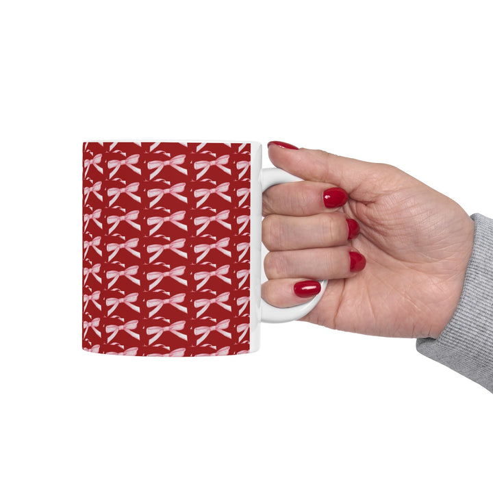 Elegant Red Ribbon Ceramic Mug - Perfect for Gift Giving and Home Decor