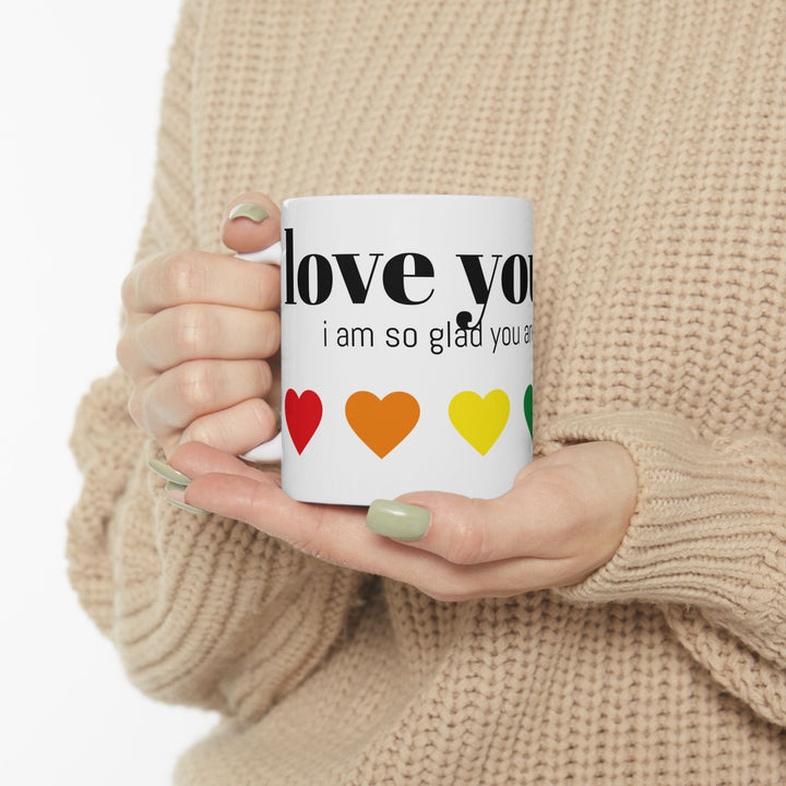 I Love You Mom Ceramic Mug - Colorful Heart Design (11oz, 15oz)