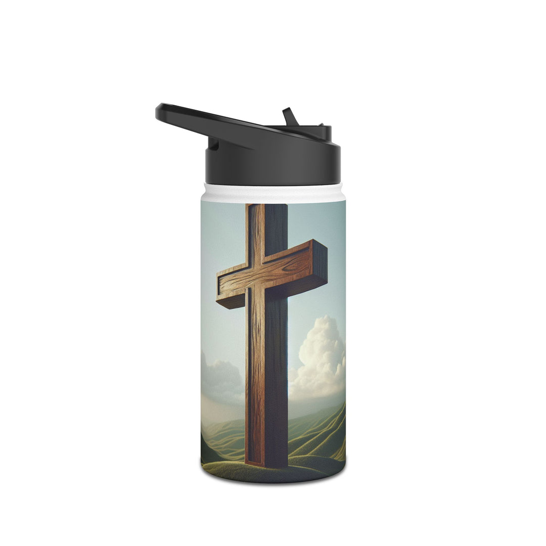 Inspirational Stainless Steel Water Bottle with Cross Design, Eco-Friendly Hydration, Travel Mug, Fitness Gift, Christian Accessories